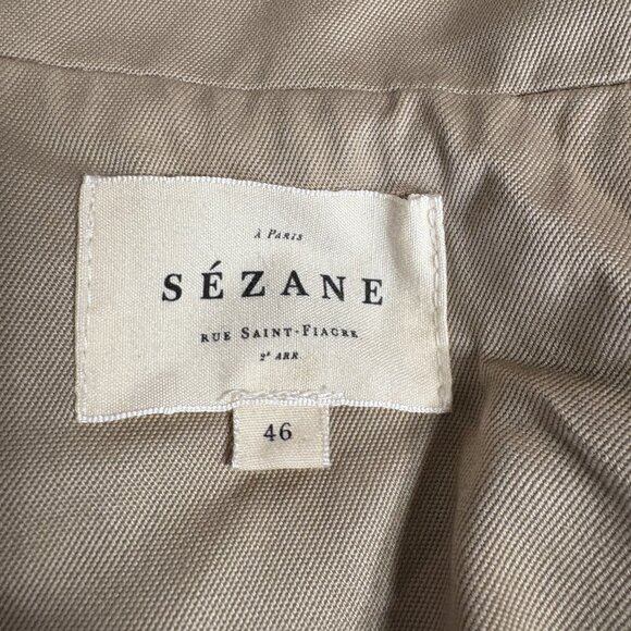 Sezane Carter Jacket size 46 14 XL XXL light beige short trench coat Parisian - Picture 6 of 11
